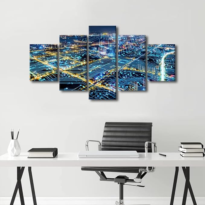 Canvas Wall Art Wireless Network Concept Picture Printing Native Americans Home Decorate Library and Office Wall Decor Internet Workers Bedroom Canvas Art Frame and Stretched Ready to Hang 60x32 Inch