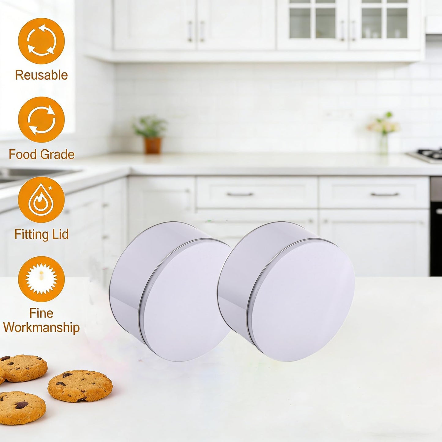 Yopay 3 Pack Cookie Tin with Lid, Round Sturdy Gift Tin, White Baking Cake Container for Storing Patisseries, Snack, Chocolate, Easter, Special Occasion, Holidays, 7" Wide by 3.2"" Tall"