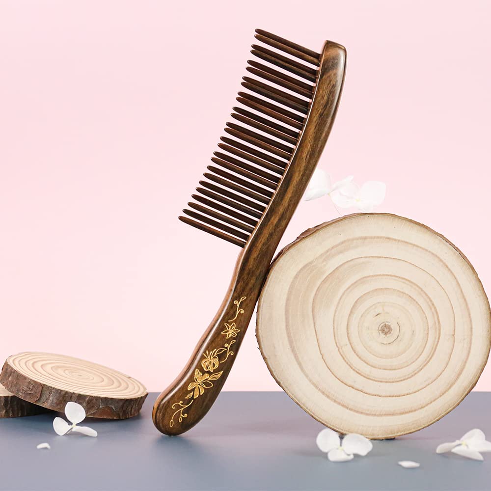 Wooden Hair Comb Wide-tooth Inserted Teeth for Women Curly Hair (CQCGB0302)