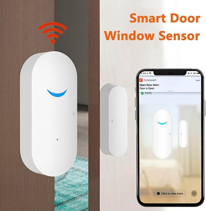 Smart Door Sensor Alarm Wireless, WiFi Door Window Detector with 2 Batteries, Smart Linkage Window Door Contact Sensor for Home Security Compatible with Alexa/Google Assistant, No Hub Required, 1 Pack