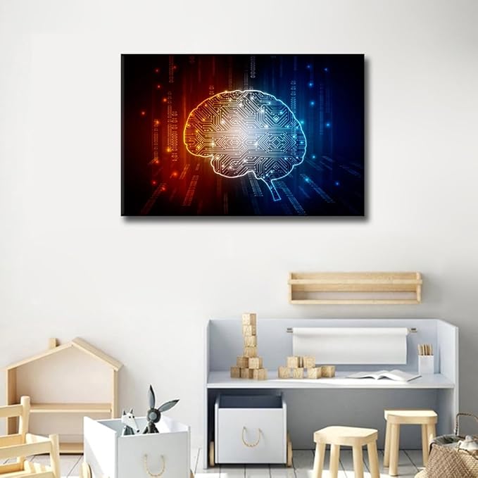 TUMOVO Internet Concept Canvas Wall Art Artificial Intelligence Concept Paintings AI Brain Prints on Canvas Modern Artwork Pictures for Living Room Bedroom Giclee Framed Ready to Hang, 36x24in