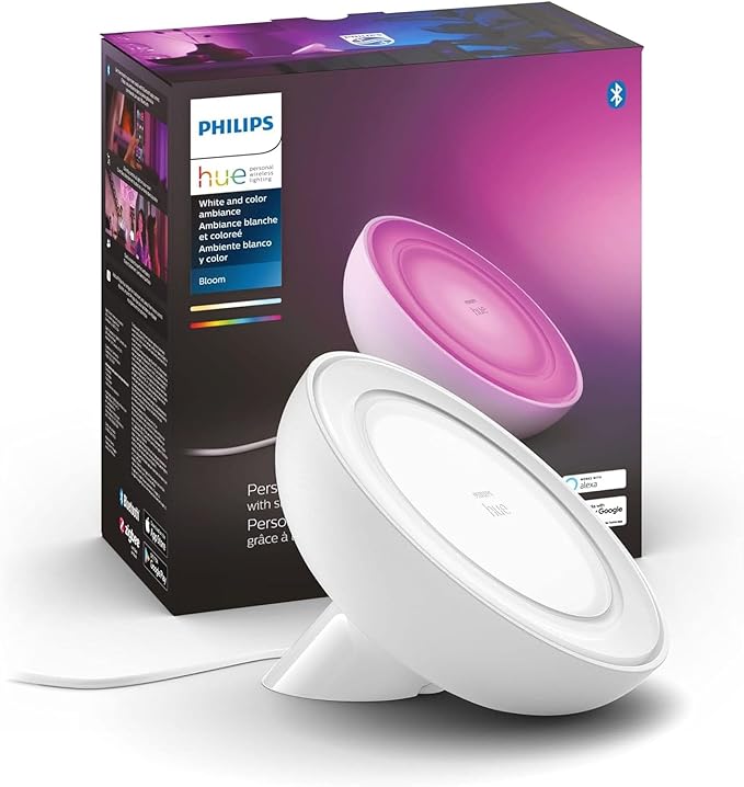 Philips Hue Bloom Smart Table Lamp, White - White and Color Ambiance LED Color-Changing Light - 1 Pack - Control with Hue App - Works with Alexa, Google Assistant, and Apple Homekit