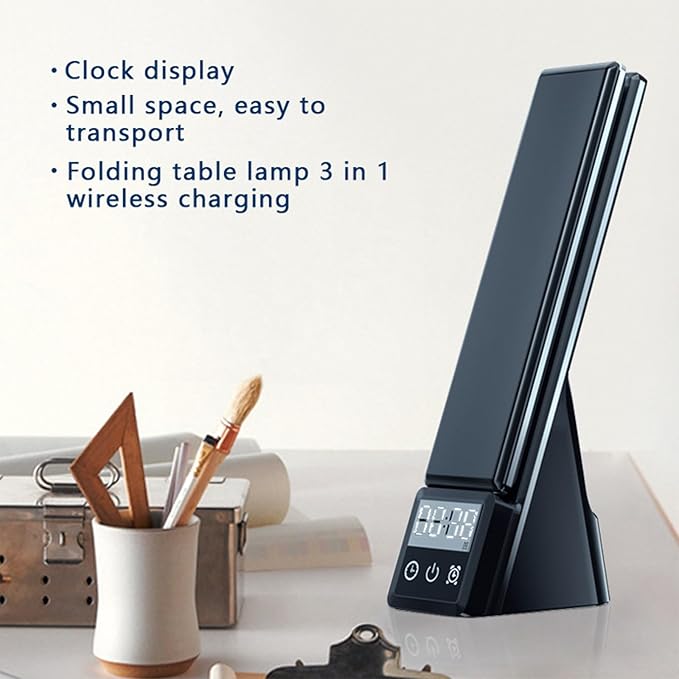 Multi-Functional Desk lamp with Wireless Charger, Featuring Clock, Alarm, Adjustable Lighting, and Supporting All wirelessly Chargeable Phones, Watches, and Earphones, N61 White.