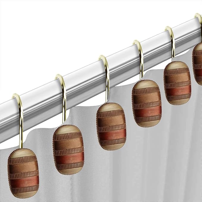 Zahari Home 13pc Contempo Bathroom Shower Curtain Sets Luxury Classic Shower Curtain & 12 Shower Curtain Hooks Contemporary Fabric Shower Curtain Unique Design Stylish Striped Shower Curtain Set