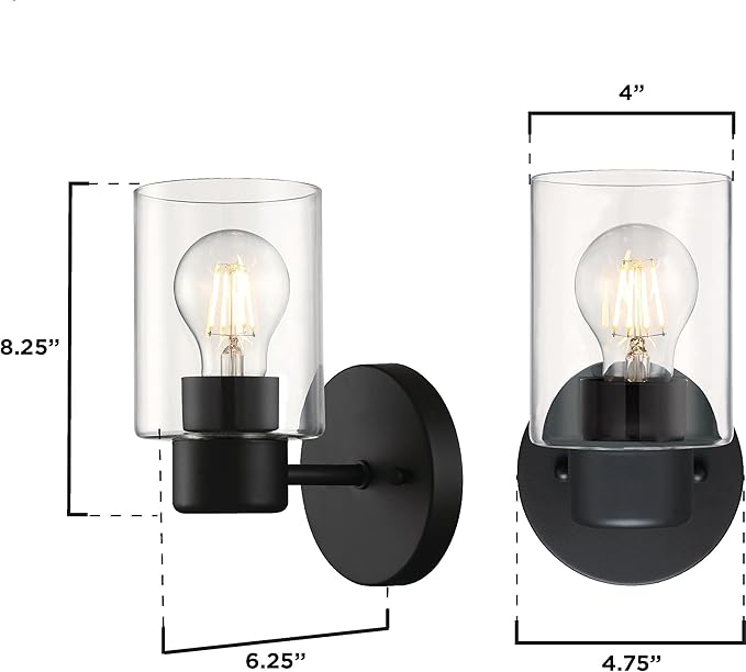 Westinghouse 6115500 Sylvestre Transitional One-Light Indoor Wall Light Fixture, Matte Black Finish, Clear Glass