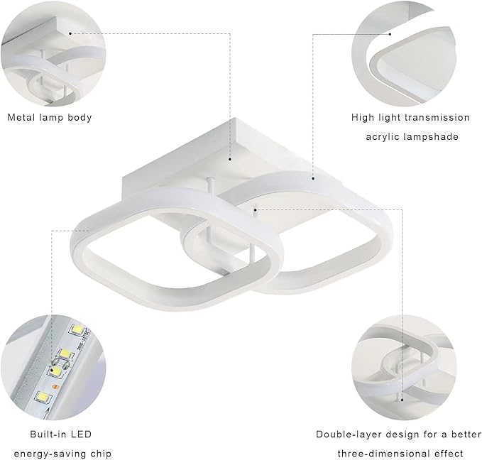 DELIPOP Small Ceiling Light, Square Modern LED Ceiling Light Fixture, 6500K Cool White Light Acrylic Hallway Light Fixture Ceiling Lamp for Hallway Kitchen Study Bedroom Living Room (White)