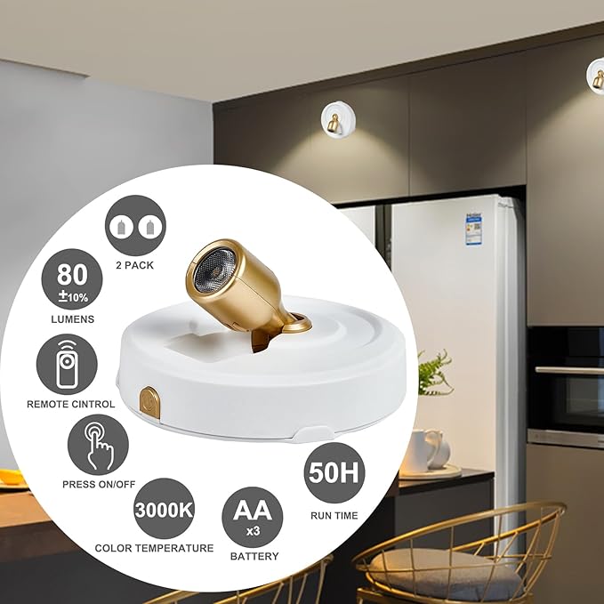 Wireless Spotlight Battery Operated with Remote Control, 2-Pack Under Cabinet Closet Light with Timer Function for Under Counter, Shelf, Bookcase, Cabinet, Paintings, Pictures, Accent