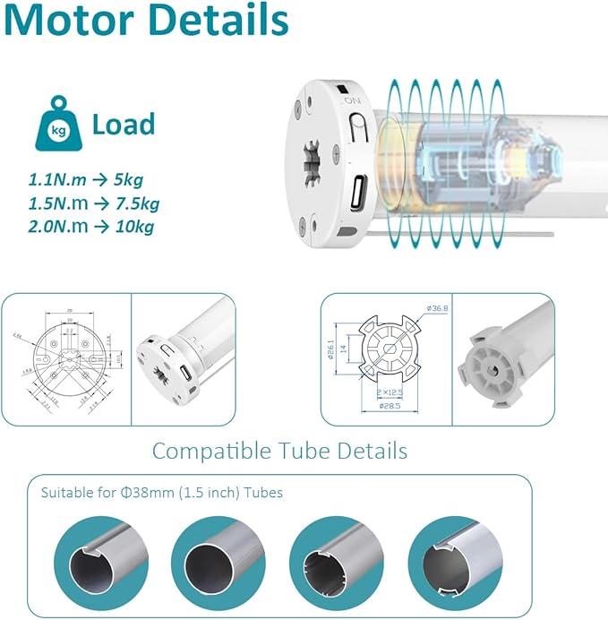 Solar ZigBee Smart Roller Shade Motor for 1.5" Tube (38mm) | Rechargeable Electric Blind Motor Kit | Wire-Free Retrofit Driver | Compatible with Alexa & Google Home (Hub Required) (2.0 N.m Torque)