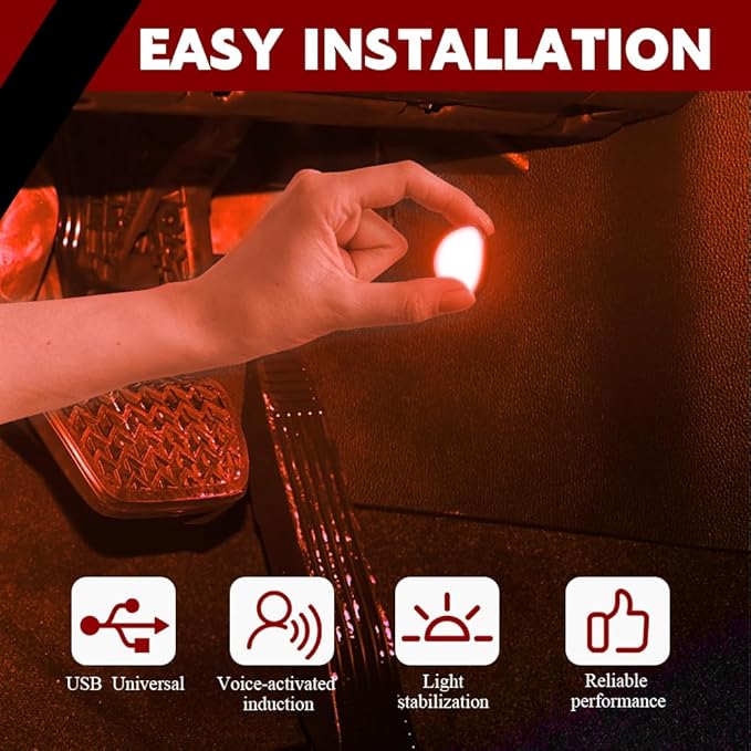 Car Interior LED Lights, Automotive Ambient Neon Light Kit with USB Port, Automotive Under Dash Decoration Night Lamp for Men and Women, 4 in 1 Decoration Lights for Car, Garden, Home, Part (Orange)