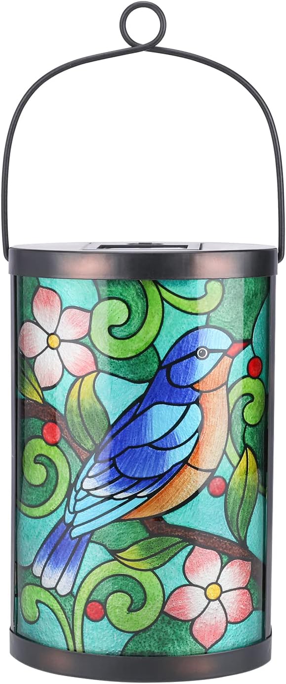 Afirst Hanging Solar Lantern - Decorative Outdoor Glass Solar Bird Lights Waterproof Led Tabletop Lamp for Garden Yard Patio Decor