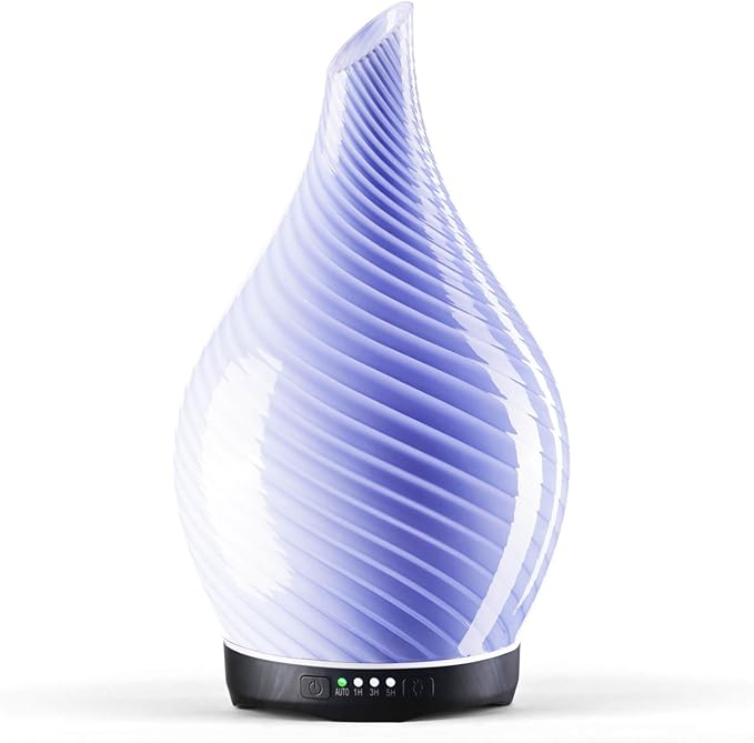 Porseme 280ml Essential Oil Diffuser Glass Color Changing Aroma Air Diffusers Aromatherapy Ultrasonic Cool Mist Humidifier 7 Running Hours Waterless Auto-Off for Sleeping, Yoga, Spa (Pure Purple)
