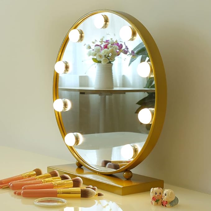 10 LED Mirror Light Bulbs, Three Color Temperature Dimmable Makeup Mirror Light Kit, USB Powered Beauty Tabletop Lamp with Touch Control, Adjustable Brightness for Vanity Dresser