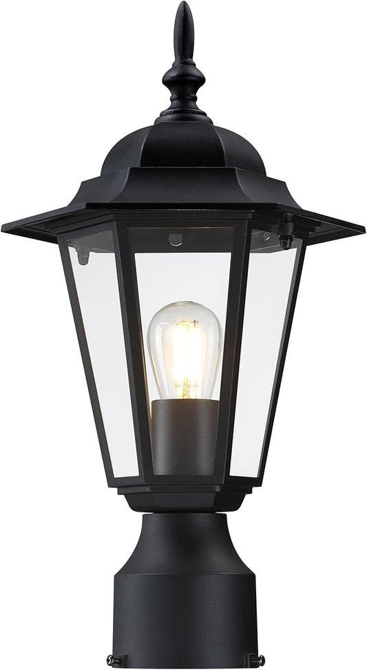 Outdoor Post Light, Pole Lantern, Waterproof Die-Cast Aluminum Pole Light Fixture with Glass, Exterior Post Lamp for Garden Yard Patio Pathway, Matte Black, 1-Pack