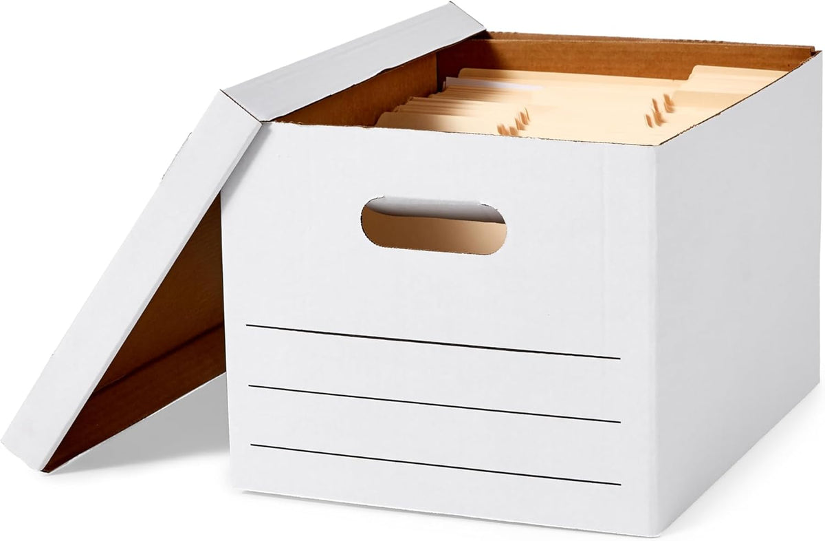 Amazon Basics Storage/Filing Boxes with Lift-Off Lid - Letter/Legal Size, Sturdy, Easy Assembly, White, 16.2" L x 12.5" W x 10.5" H, Pack of 20