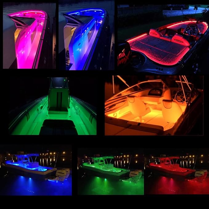 Led Strip Boat Lights Kit, 50FT Bluetooth Multi-Color Marine Pontoon Led Lights, Waterproof Boat Interior Light, Under Gunnel Deck Lights, Night Fishing Lights, APP/Remote Control, Sound Music Sync