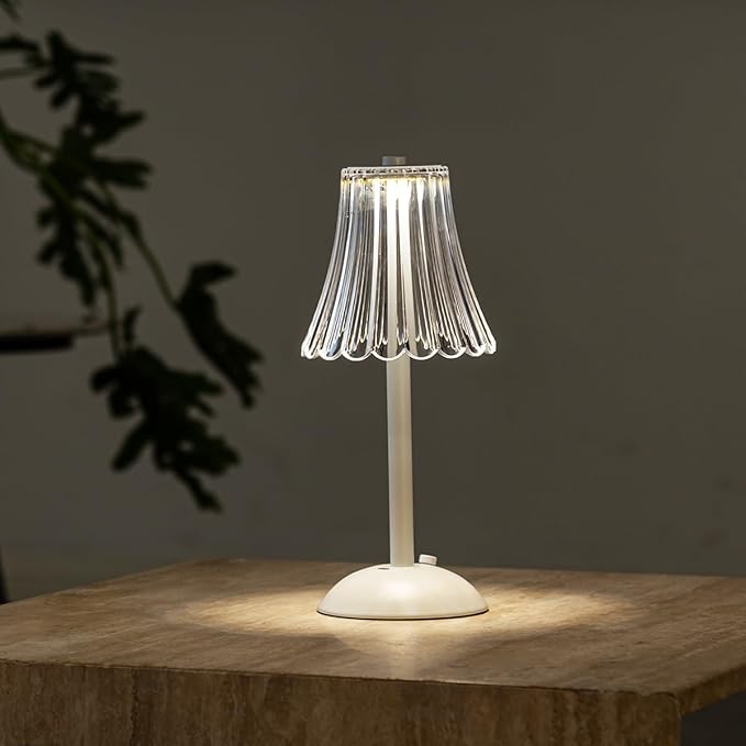 Cordless Table Lamps for Home,Table,Dining Room, Gold Rechargeable Lamps, USB Charge 12'' Tall LED Brass Portable Outdoor Indoor Table Lamp with Built-in Dimmer (Flower-White)