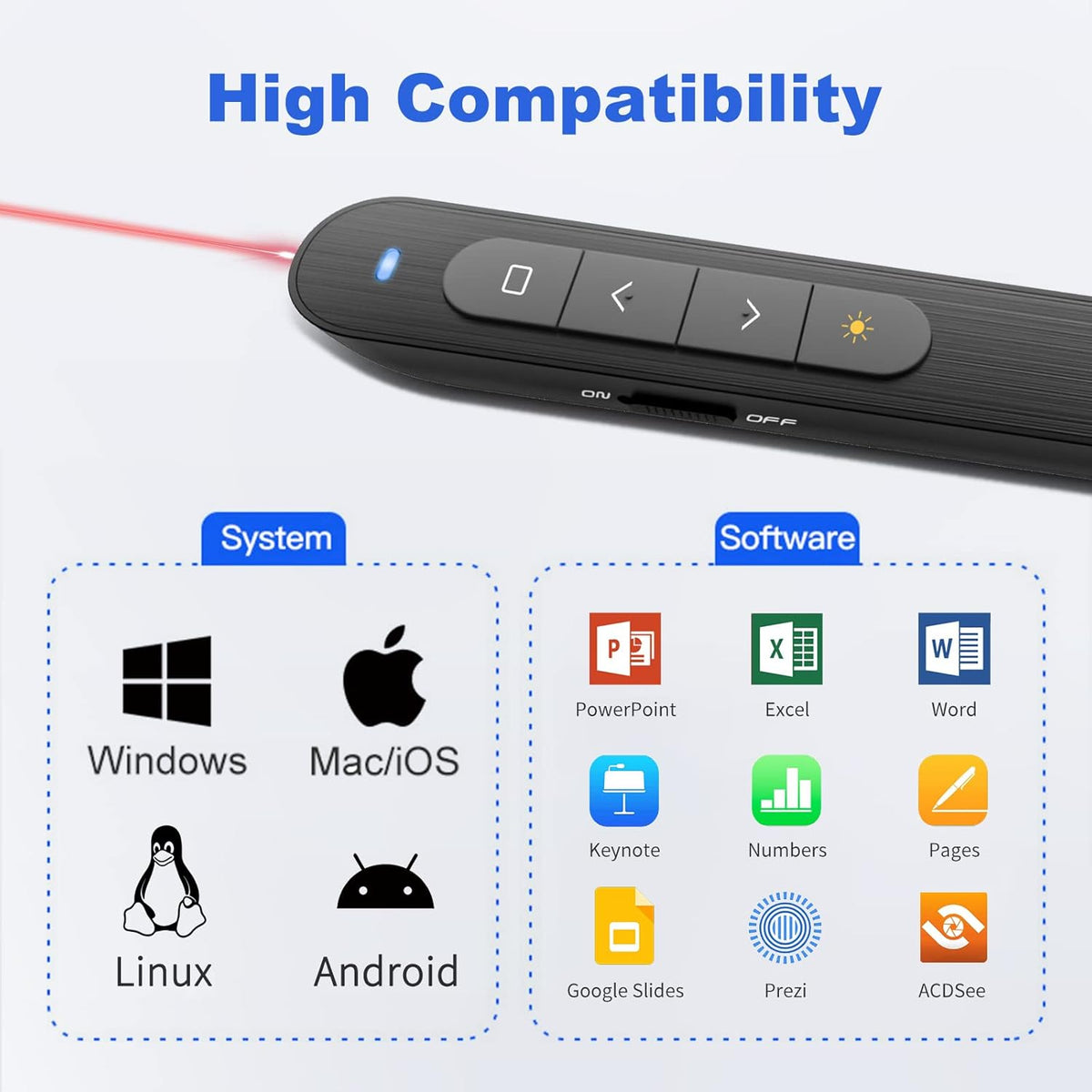 Presentation Clicker PowerPoint Clicker with Red Light, Wireless Presenter Remote Slide Clicker for Powerpoint Presentations for Mac, Keynote, Computer, Laptop