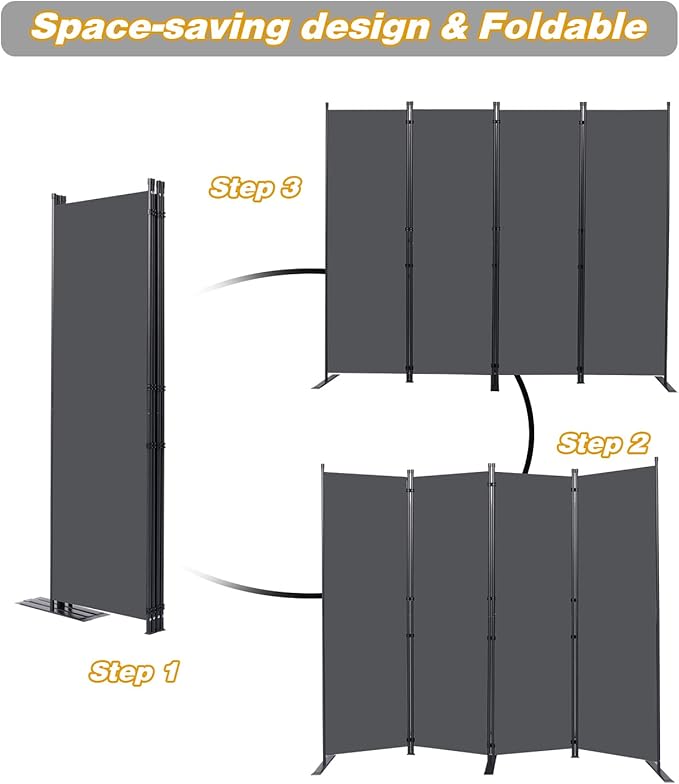 Wall Divider, 4 Panel Room dividers and Folding Privacy Screens with Wider Support Feet, 6 Ft Portable Privacy Screen for Room Separator, 88" W X 71" H, Grey