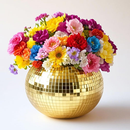 Disco Ball Vase Gold Mosaic Glass Mirror Ball Planter Disco Ball Planter for Centerpieces Disco Ball Decor Flower Vase with Silver Mirror Glass for Wedding Party Birthday, Disco Decor (5" X 6"")"