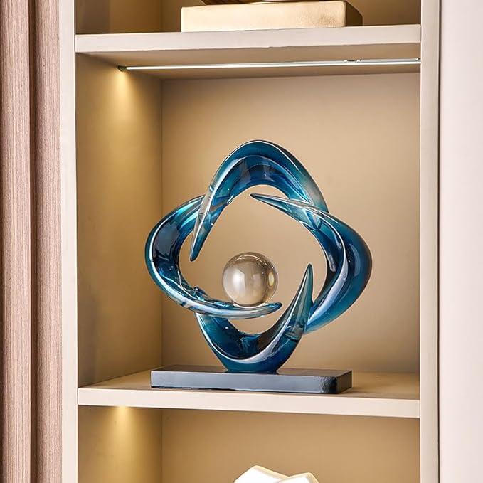 Abstract Art Sculpture, Resin Gold Decorative Statue, Modern White Ornaments for Living Room, Decorativas Modernas for Coffee Table/Entryway/Office Collectibles (Blue)