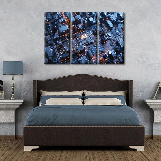 Motherboard Digital Chip Wall Art for Living Room Chip Canvas Wall Art Pictures Poster Modern Wall Decor Art for Bedroom Office Paintings Framed Gallery-Wrapped Ready to Hang (42"Wx28"H)