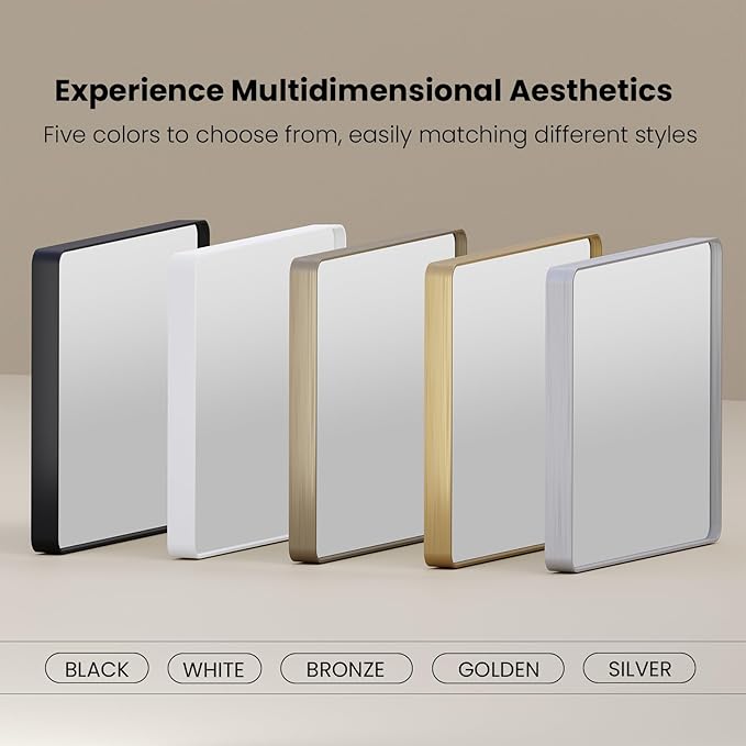 Brushed Nickel Bathroom Mirror 72x36 Inch, Brushed Silver Metal Frame Mirror Wall Mounted, Rounded Rectangle Bathroom Vanity Mirror, Tempered Glass, Anti-Rust, Horizontal/Vertical