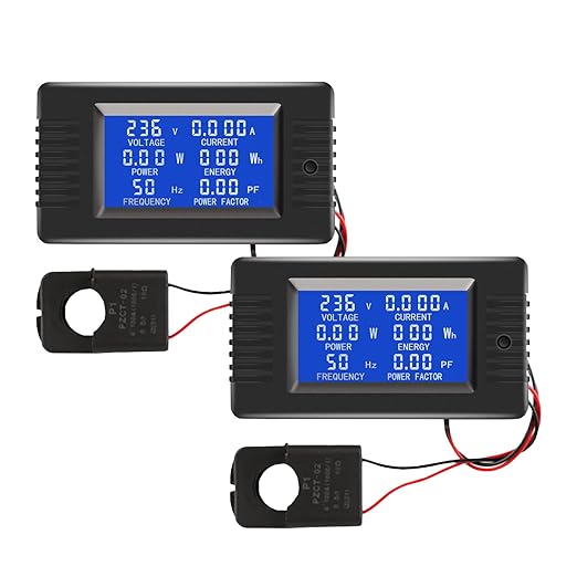 2 Pieces AC Current Voltage Amperage Power Energy Panel Meter LCD Digital Display Ammeter Voltmeter Multimeter with Split Core Current Transformer CT AC 80-260V 100A Multi-Function Power Monitor