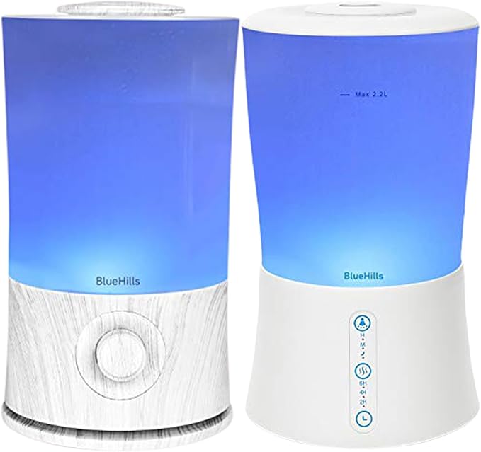 BlueHills Large Essential Oils Diffusers for Large Rooms Set of 2 2000ML Capacity Models Adjustable Cool Mist Output Options – Value Pack of White and White Wood Grain