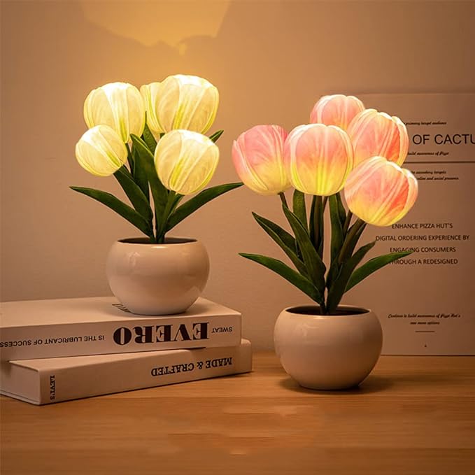 Flower Table Lamp Tulip Desk LED Night Light for Home Living Room Decor Artificial Flower with Vase Table Centerpieces for Birthday Holiday Party Wedding Room Decoration (Pink)…