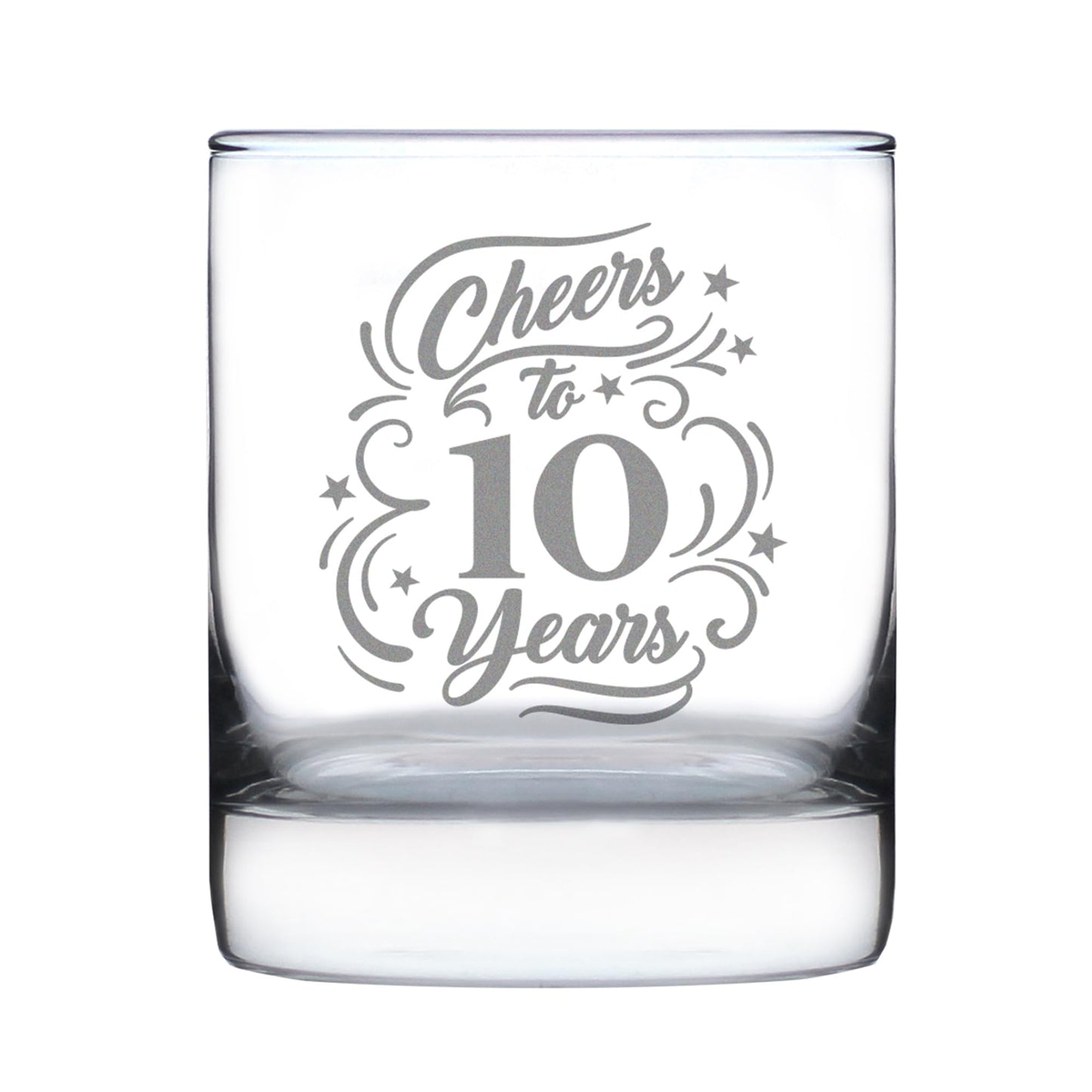 Bevvee Cheers to 10 Years - Whiskey Rocks Glass Gifts for Women & Men - 10th Anniversary Party Decor - 10.25 Oz Glass