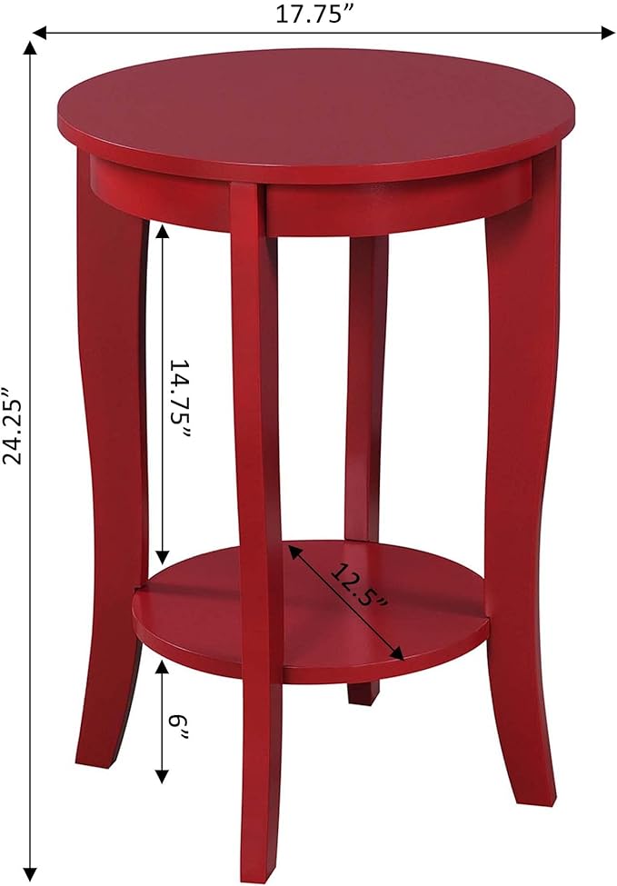 Convenience Concepts American Heritage Round End Table, Cranberry Red