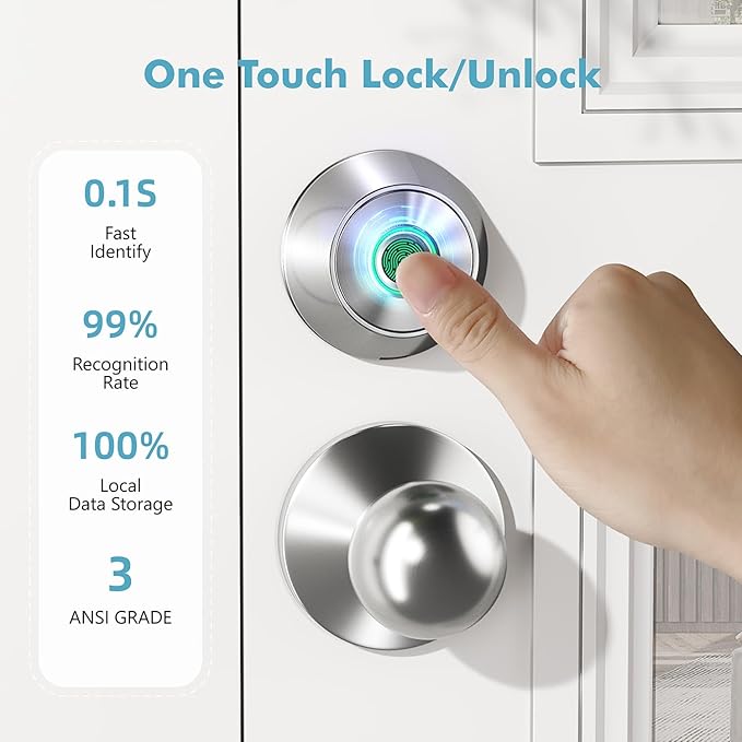 Fingerprint Keyless Entry Door Lock – Smart Deadbolt with App Control, 10-Month Battery Life, Easy Installation, Deadbolt Alternative, IP66 Waterproof, Includes 2 Backup Keys