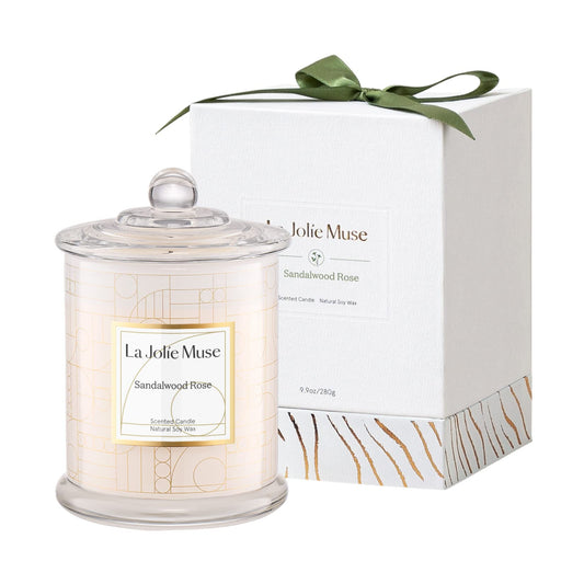 LA JOLIE MUSE Sandalwood Rose Scented Candles, Birthday Gifts for Women, Best Friends Female, House Warming Candle Gift, Natural Soy Luxury Candle, 75 Hours Burning Time