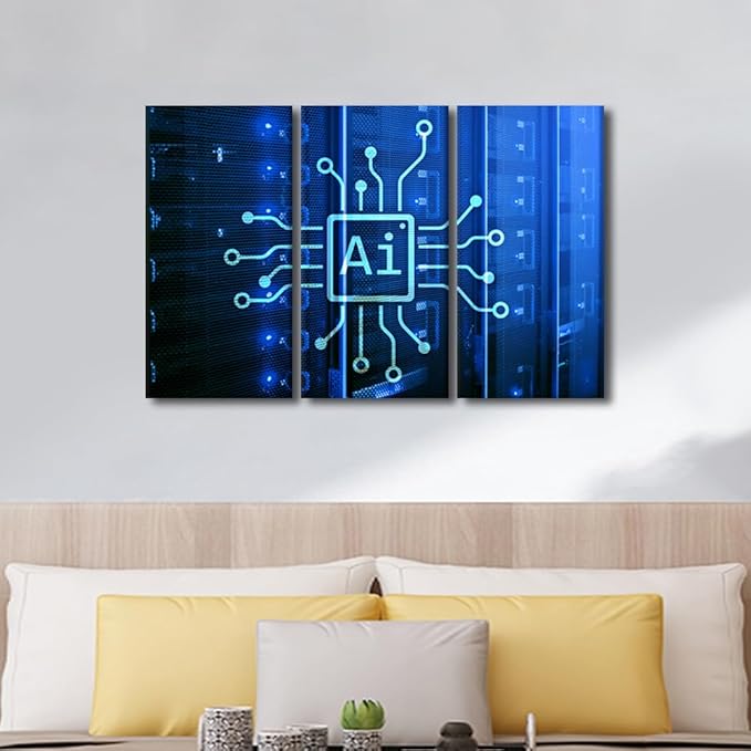 AI Intelligence Pictures for Living Room Wall Decor Automation Art Prints AI Paintings 3 Pieces Canvas Wall Art AI Canvas Prints Framed Wall Art Ready to Hang, 36" Wx24 H