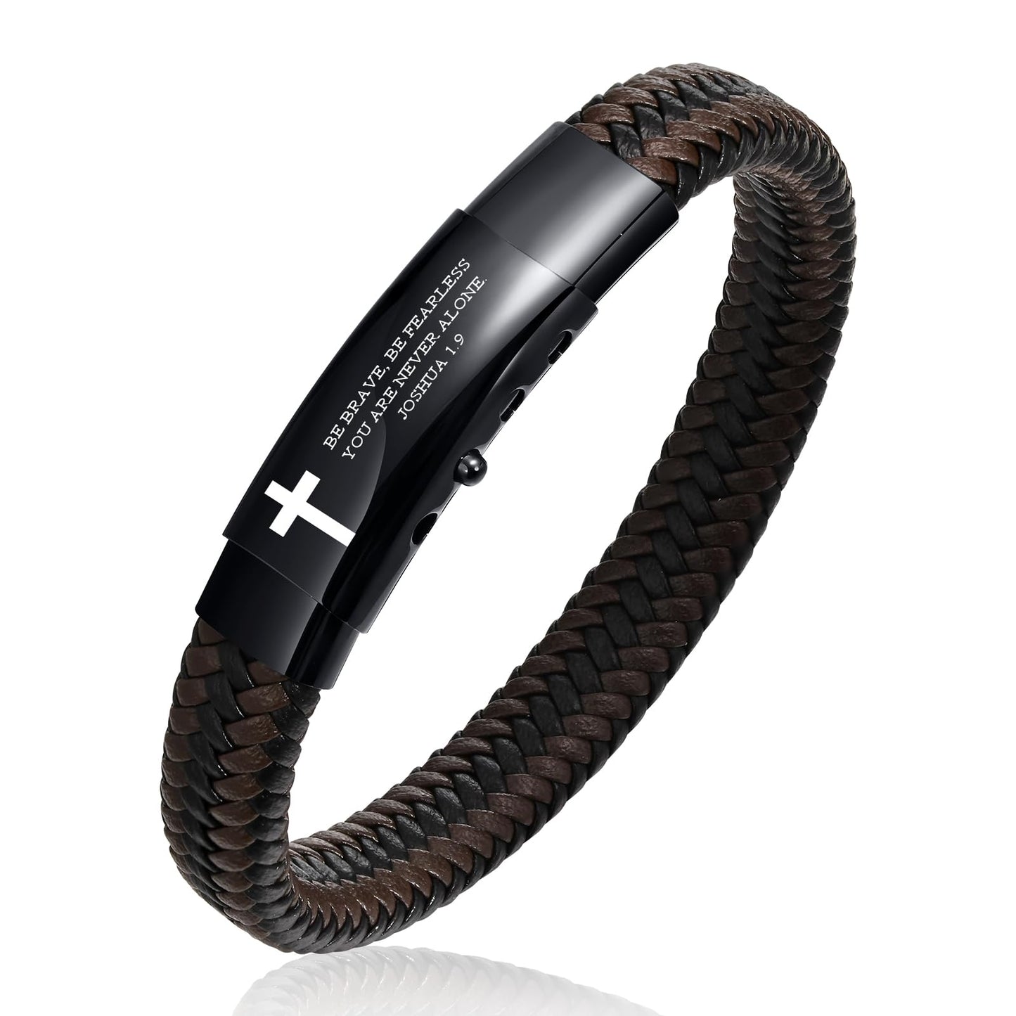 VNOX Christian Gifts For Men- Personalized Religious Gift For Men Pre-Engraved Inspirational Christian Faith Bible Verse Quote Mens Leather Bracelet,Joshua 1.9,Personalized Christmas Gifts For Men,