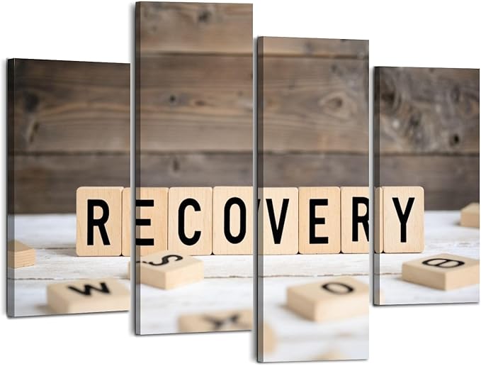 Canvas Wall Art Prints Pictures Recovery from wooden letters Framed Posters Modern Wall Painting Artwork Gift Home Decor for Living Room Ready to Hang 4 Panel