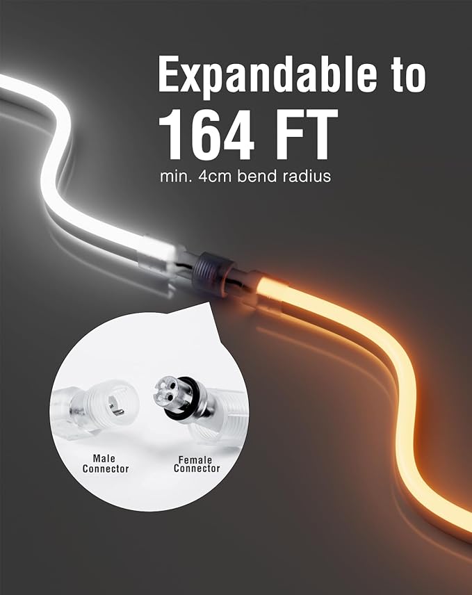 Shine Decor LED Neon Rope Lights AC 120V, Expandable & Cuttable 120LEDs/M Bright Strip Lighting, ETL Cold-Resistant & IP65 Waterproof for Indoor Outdoor, 8x16mm, 6300K Cool White, 65.6ft