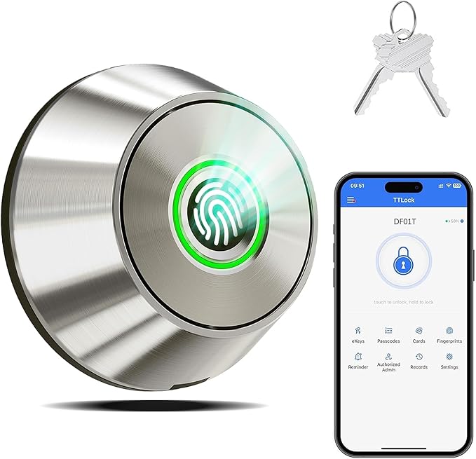 Fingerprint Keyless Entry Door Lock – Smart Deadbolt with App Control, 10-Month Battery Life, Easy Installation, Deadbolt Alternative, IP66 Waterproof, Includes 2 Backup Keys