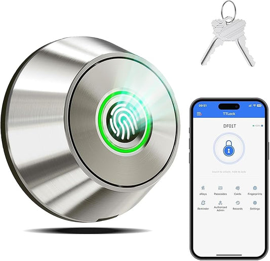 Fingerprint Keyless Entry Door Lock – Smart Deadbolt with App Control, 10-Month Battery Life, Easy Installation, Deadbolt Alternative, IP66 Waterproof, Includes 2 Backup Keys
