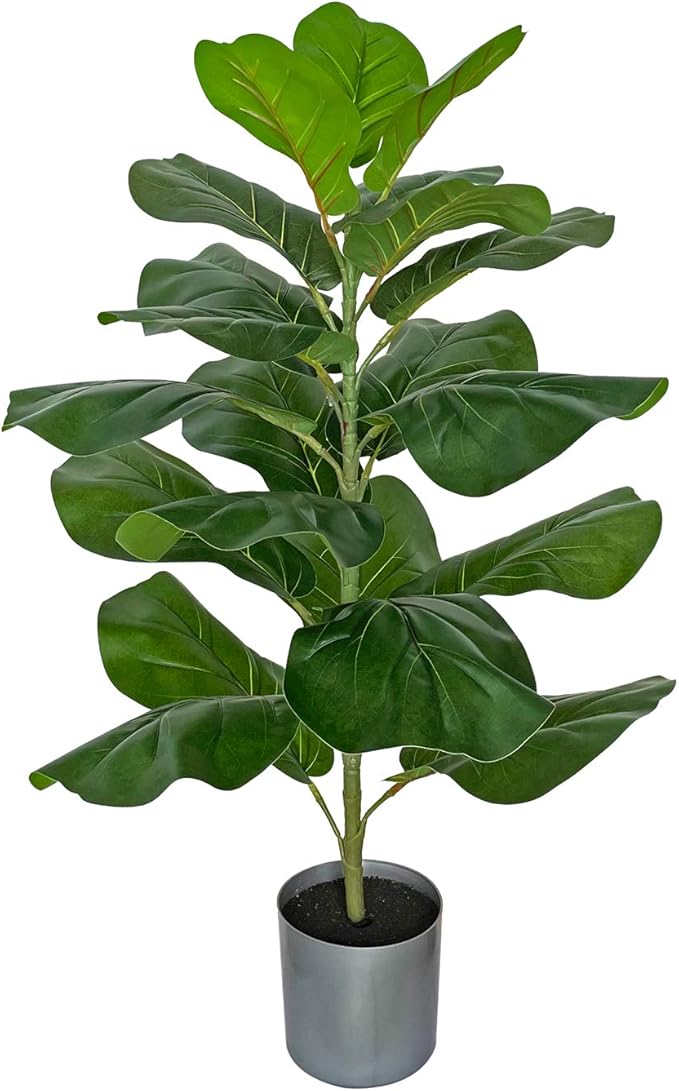 BESAMENATURE 30.5" Little Artificial Fiddle Leaf Fig Tree/Faux Ficus Lyrata for Home Office Decoration, Ships in Silvery Gray Planter