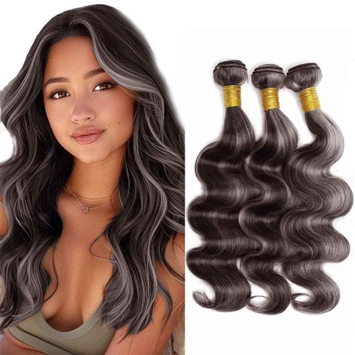 Condescension P4/Grey Human Hair Bundles 18 20 22 inch Body Wave Wave Human Hair Bundles Highlight Chocolate Grey Unprocessed Soft Sewn In Hair with Double Weft for Black Women