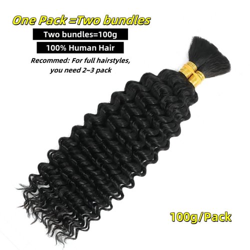 Curly Human Braiding Hair for Boho Braids Bohemian Deep Wave Bulk 100% Human Hair for Micro Braiding Hair Wet and Wavy Boho Knotless Braids Hair No Weft 2 Bundles