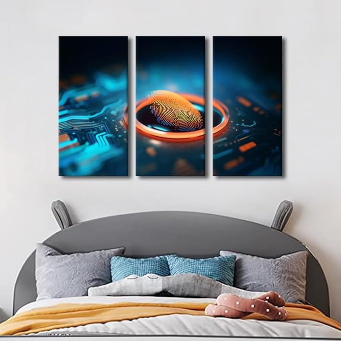 TUMOVO Modern Wall Art for Living Room 3 Panel Concept of Cybersecurity and Data Protection Canvas Prints Art for Home Decoration Wooden Framed Ready to Hang Posters and Prints, 42" Wx28 H