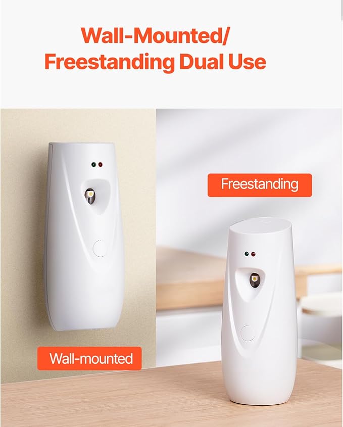 Happybuy Automatic Air Freshener Spray Dispenser (2 - Pack), Wall - Mountable or Freestanding, Battery - Powered, with Multiple Time Settings for Home, Indoor Spaces like Bathrooms, White