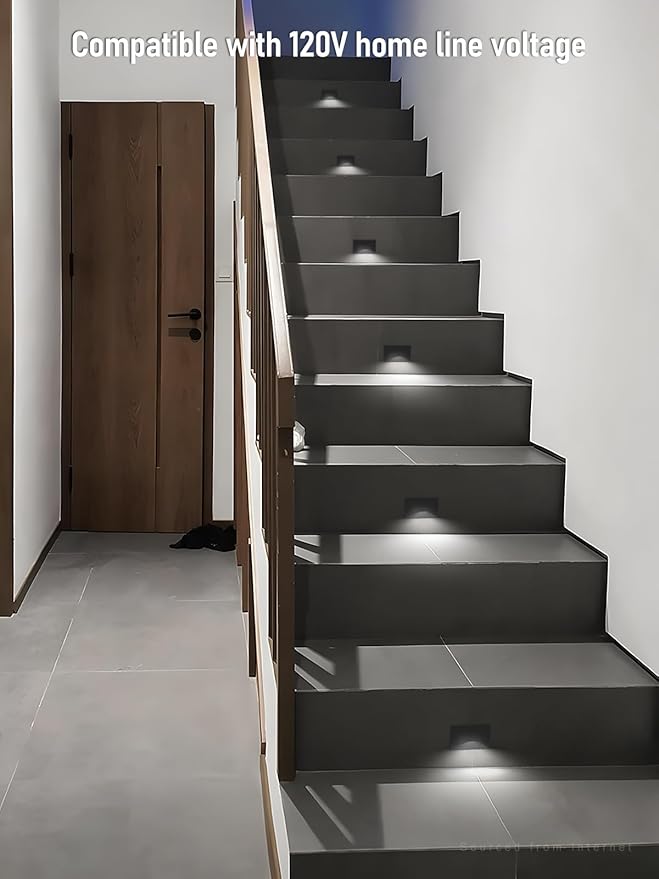 LEONLITE 12-Pack Black 5CCT 120V LED Step Lights, 150LM 5%-100% Dimmable Stair Lights Indoor Outdoor IP65 Waterproof, Aluminum Anti-Glare Shell, CRI90 ETL 2700K/3000K/3500K/4000K/5000K