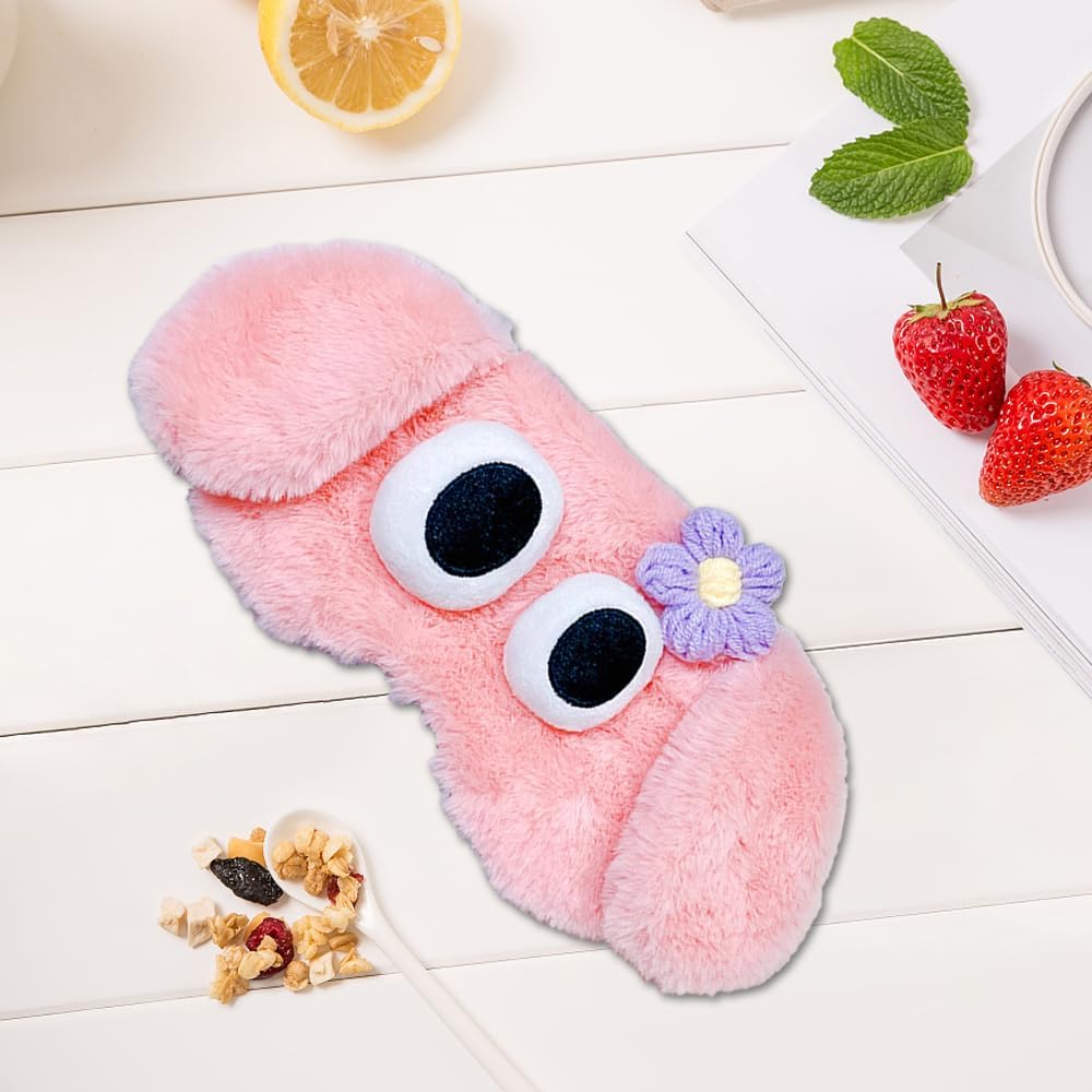PERFECTSIGHT Dog Sleep Eye Masks, Cute Plush Sleep Eye Cover Lightweight Adjustable Eyeshade Faux Fur Mask Cover for Women Men Kids Sleep Travel Nap, Pink Puppy