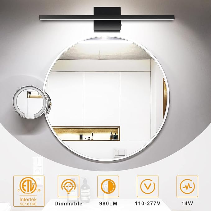 NIORSUN 39.4 inch Black Bathroom Vanity Light, 24W 5CCT Dimmable LED Bathroom Lighting Fixtures Over Mirror, Modern Vanity Lights for Bathrooms Restroom Mirror- ETL Certified