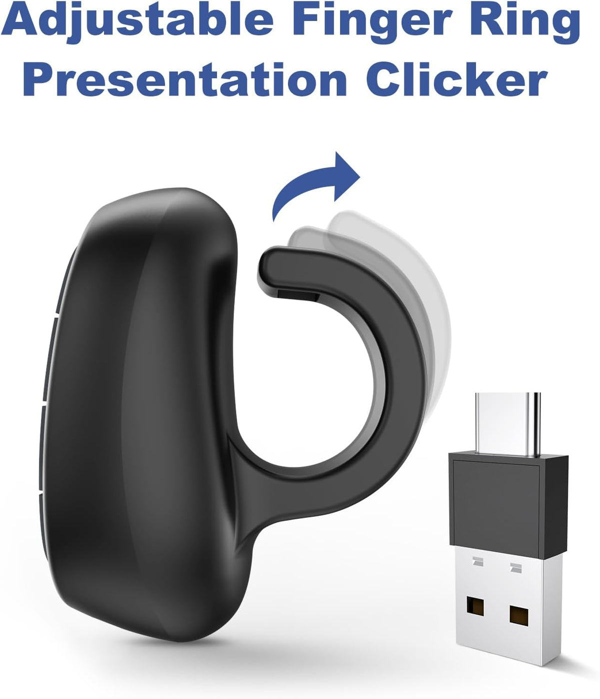 Presentation Clicker PowerPoint Wireless Presenter Remote: USB C Laser Pointer Computer Clickers, Hyperlink Finger Ring Project Power Point PPT Clicker for Mac Laptop Office, Google Slide Advancer