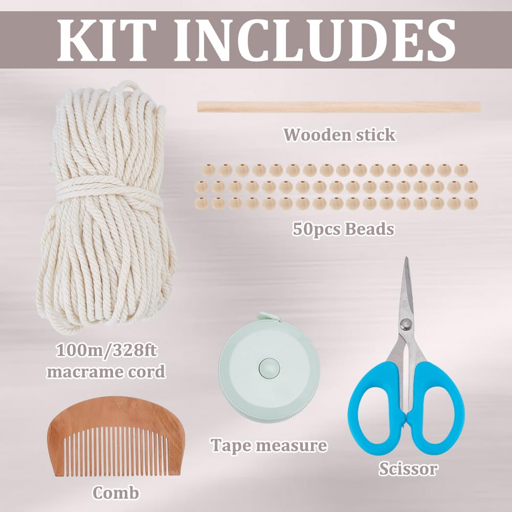 FREEBLOSS Boho Macrame Wall Hanging Kit Woven Tassel Tapestry DIY Cotton Rope Decoration Macrame Kit with Instructions for Adults Beginners, 40cm/15.7" Wide"