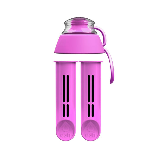 DAFI Pack of 2 Carbon Filter Replacements & lid for Water Bottle - Lasts for 60 days - BPA-Free, Reusable - Removes Chlorine Taste & Odor - for Hiking, Travel & Everyday Use – Pink
